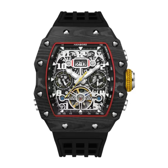 HANBORO CARBONFORGE- CARBON FIBRE SKELETON CHRONOGRAPH DATE AUTOMATIC WATCH