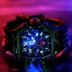 HANBORO CARBONFORGE- CARBON FIBRE SKELETON CHRONOGRAPH DATE AUTOMATIC WATCH