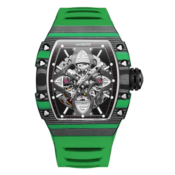 HANBORO CLOVER KING - CARBON FIBRE BEZEL & FOUR-LEAF SKELETON DIAL (GREEN)