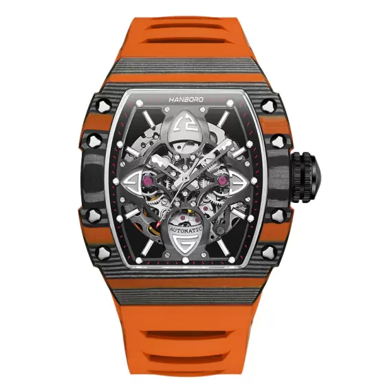 HANBORO CLOVER KING - CARBON FIBRE BEZEL & FOUR-LEAF SKELETON DIAL (ORANGE)