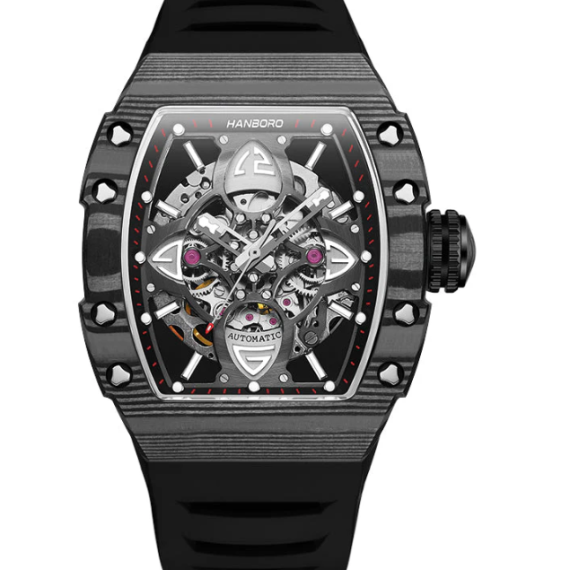 HANBORO CLOVER KING - CARBON FIBRE BEZEL & FOUR-LEAF SKELETON DIAL (BLACK)