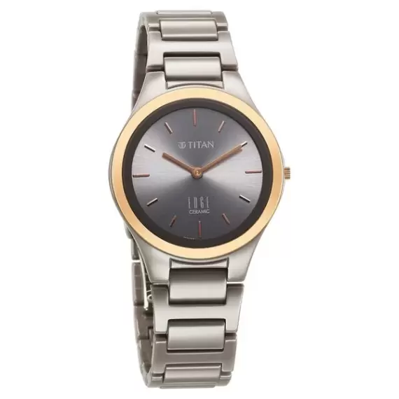 Titan Edge Ceramic Quartz Analog Grey Dial Ceramic Strap Watch For Women 2653KC09