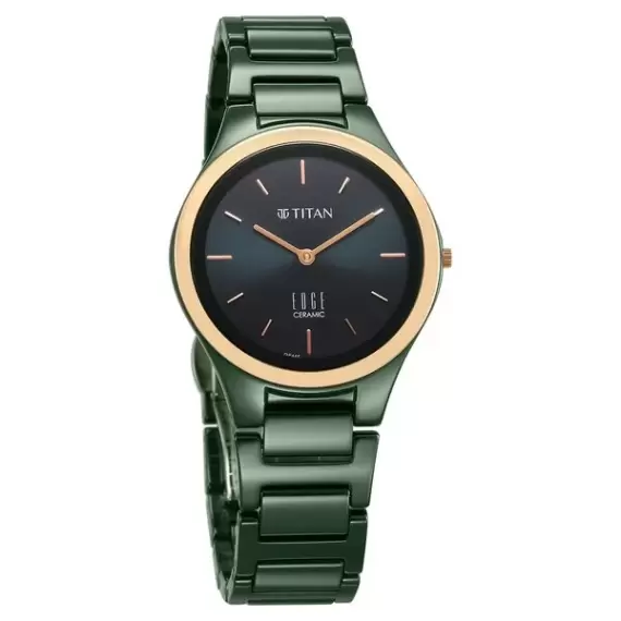Titan Edge Bicolour Quartz Analog Green Dial Green Ceramic Strap Watch For Women 2653KC12