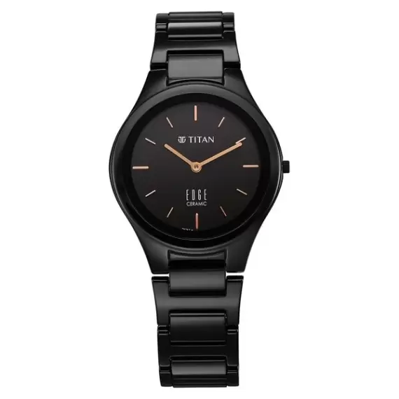 Titan Edge Ceramic Quartz Analog Black Dial Black Ceramic Strap Watch For Women 2653NC01
