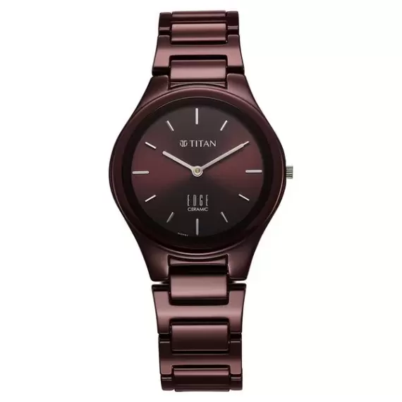 Titan Edge Wine Ceramic Quartz Analog Maroon Dial Red Ceramic Strap Watch For Women 2653QC18